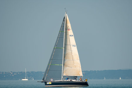 ZAMARDI - JULY 29: Sailing boats compete on the 52nd Blue Ribbon Championship at the Lake Balaton on...