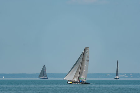 ZAMARDI - JULY 29: Sailing boats compete on the 52nd Blue Ribbon Championship at the Lake Balaton on...