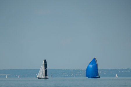 ZAMARDI - JULY 29: Sailing boats compete on the 52nd Blue Ribbon Championship at the Lake Balaton on...