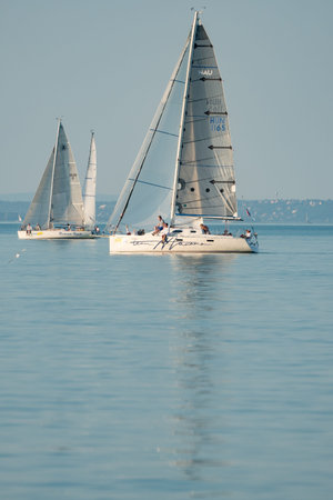 ZAMARDI - JULY 29: Sailing boats compete on the 52nd Blue Ribbon Championship at the Lake Balaton on...