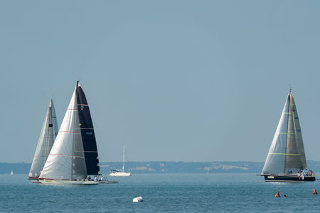 ZAMARDI - JULY 29: Sailing boats compete on the 52nd Blue Ribbon Championship at the Lake Balaton on...