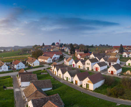 Wine cellars in a row in Southern Hungary in Palkonya villageの写真素材