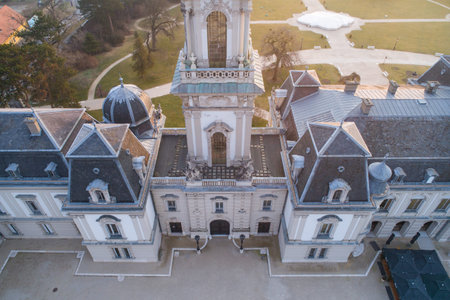 Festetics Castle in Aerial photo of Keszthely, Hungaryのeditorial素材