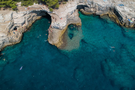 Aerial view of Rocky beach near Pula, Croatia