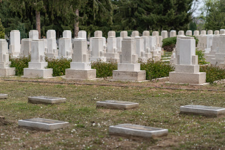 Many tombs in rows, Russian graves on military cemetery