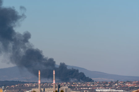 big fire smoke in a city