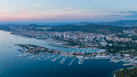 Aerial panorama of Sibenik, Croatia at sunsetの写真素材
