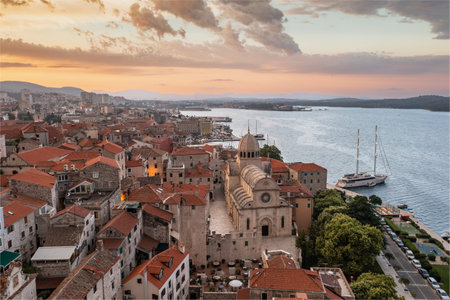 Sibenik old town in Croatia at sunriseの写真素材