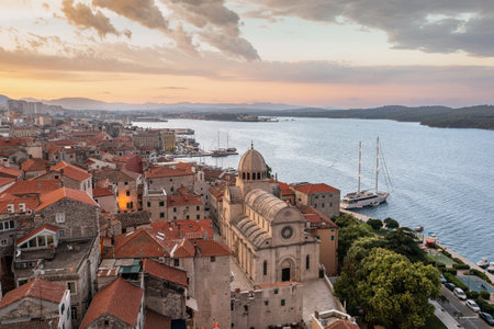 Sibenik old town in Croatia at sunriseの写真素材