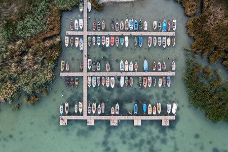 boat harbor in Balatonalmadi, Lake Balatonの写真素材
