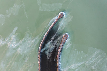 Winter landscape from above at Balatonmariafurdoの写真素材