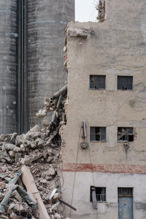 damaged monument building detail before full destructionの写真素材