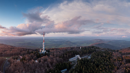 Aerial photo from Kekesteto, TV tower in Matra, Hungaryの写真素材