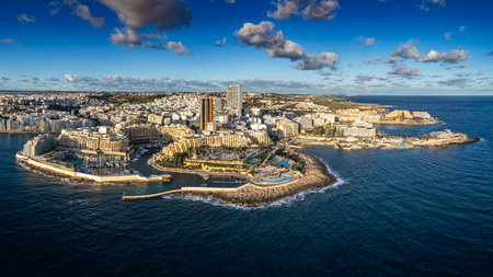 Aerial photo from St Julian's, Malta with beachの写真素材