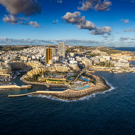Aerial photo from St Julian's, Malta with beachの写真素材