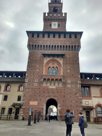 Sforza Castle in Milan, Italy. Sforza Castle is a medieval castle in Milan, Italy.の写真素材