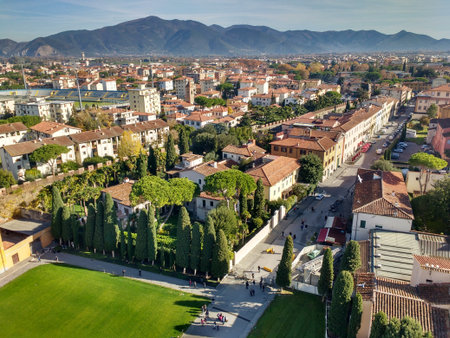 Aerial view of the city of Brescia, Lombardy, Italyの写真素材