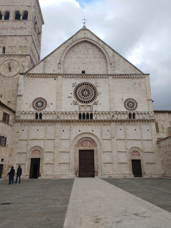 Facade of the Cathedral of San Donato in Arezzo, Italyの写真素材