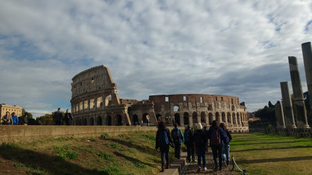 Tourists visiting the Colosseumの写真素材