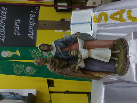 Nativity Scene with Jesus and Joseph in the church.の写真素材