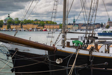 View of the city of Stockholm with sailboats in the foreground.の写真素材