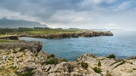 Landscape with the cliffs of Pria on the coast of Asturias.の写真素材