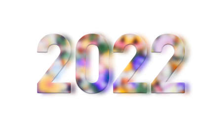 New Year 2022, illustration in assorted colors and pastel tones with a white background. Celebration and seasonal decoration.の写真素材