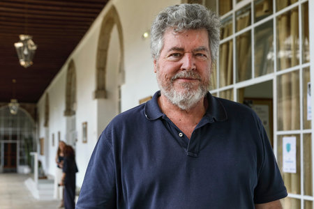 Indoor portrait of the politician and activist Juantxo Lopez de Uralde, environmentalist and member of Greenpeace and current member of the Spanish Parliament.のeditorial素材