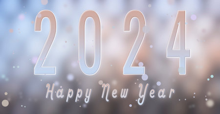 Number 2024 in pastel tones on a background of blurred structure. Holiday greeting card design. New year concept.の写真素材