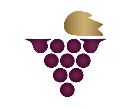 V letter Logo with Grape and Wineのイラスト素材