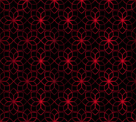 Red Black Flower Outline Geometric Seamless Patternのイラスト素材