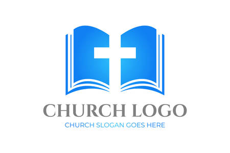 Church Logo Design with Bible and Crossのイラスト素材
