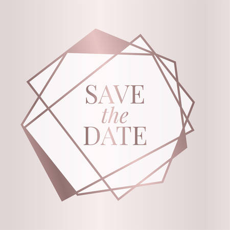 Rose Gold Save the Date Polygonal Background Border Frame Designのイラスト素材