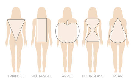 Woman Body Shape Triangle, Rectangle, Apple, Pear and Hourglassのイラスト素材