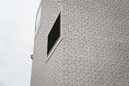 Vorarlberg museum contemporary modern cement building with windows in Bregenz, Austria