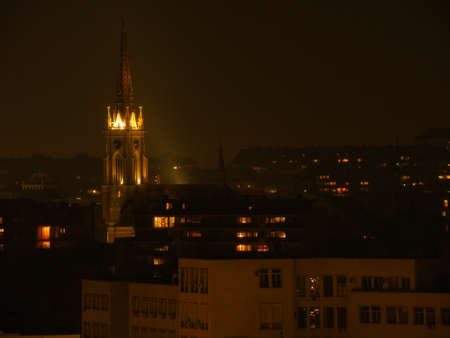 Novi Sad Church Tower At Nightの写真素材
