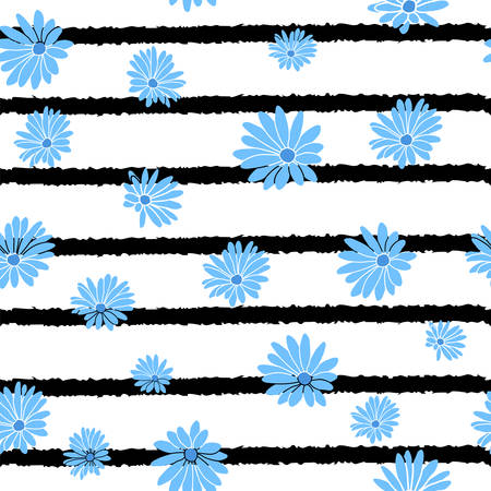 Blue Flower Stripes Floral Textile Repeat Pattern Backgroundのイラスト素材