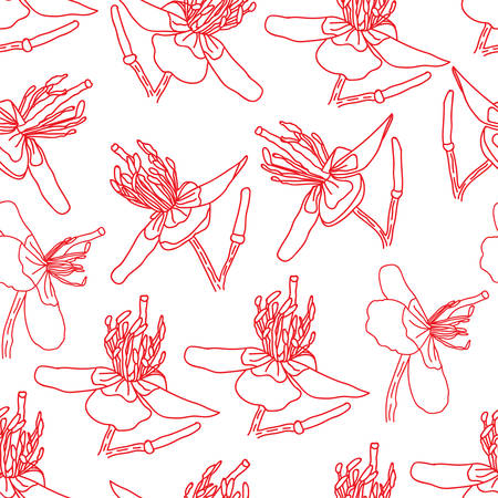 Red Outline Celandine Flower Repeat Pattern Designのイラスト素材