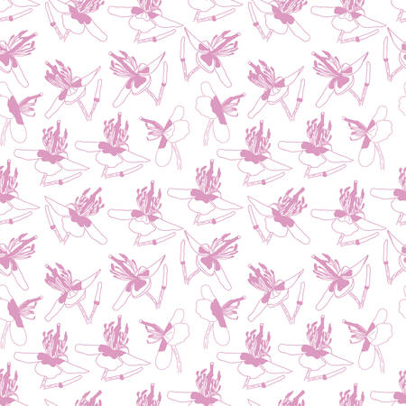 Pink White Outline Flower Repeat Patternのイラスト素材
