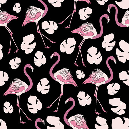 Pink Black Flamingo Seamless Pattern Designのイラスト素材