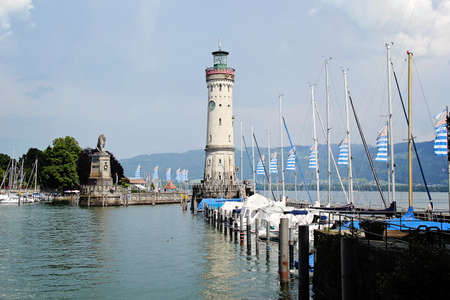 Lindau Port with the Lighthouse, Bodensee, Germanyの写真素材