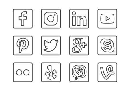 Novi Sad, Serbia - 11 02 2018: Social Media Outline Icon Set with Facebook, Instagram, Youtube, Linkedin, Twitter and Other Iconsのeditorial素材