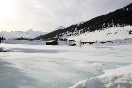 Frozen Blue Ice Lake in the Austrian Alps