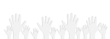 White Illustration of Human Hands Raised Up on Light Gray Background Paper Cutoutのイラスト素材
