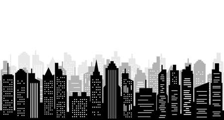 Black Skyscrapers on White Background Cityscape Illustrationのイラスト素材