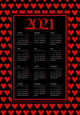 Red 2021 Calendar with Heartsのイラスト素材