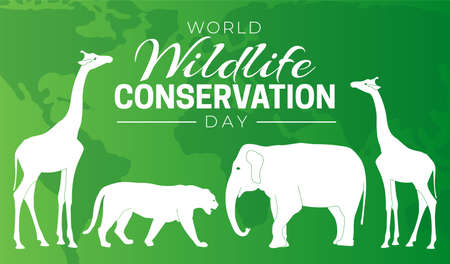 World Wildlife Conservation Day  Background Illustration with Elephant, Giraffe and Tigerのイラスト素材