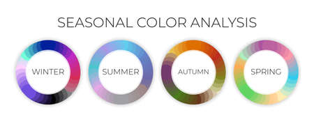 Round Seasonal Color Analysis Palettes for Winter, Autumn, Spring, Summer Typeのイラスト素材