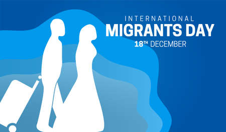 Blue International Migrants Day Background Illustration with Abstract Water Wavesのイラスト素材