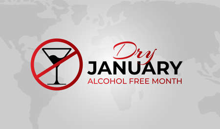 Dry January Background Illustration Banner with Red No Cocktail Iconのイラスト素材